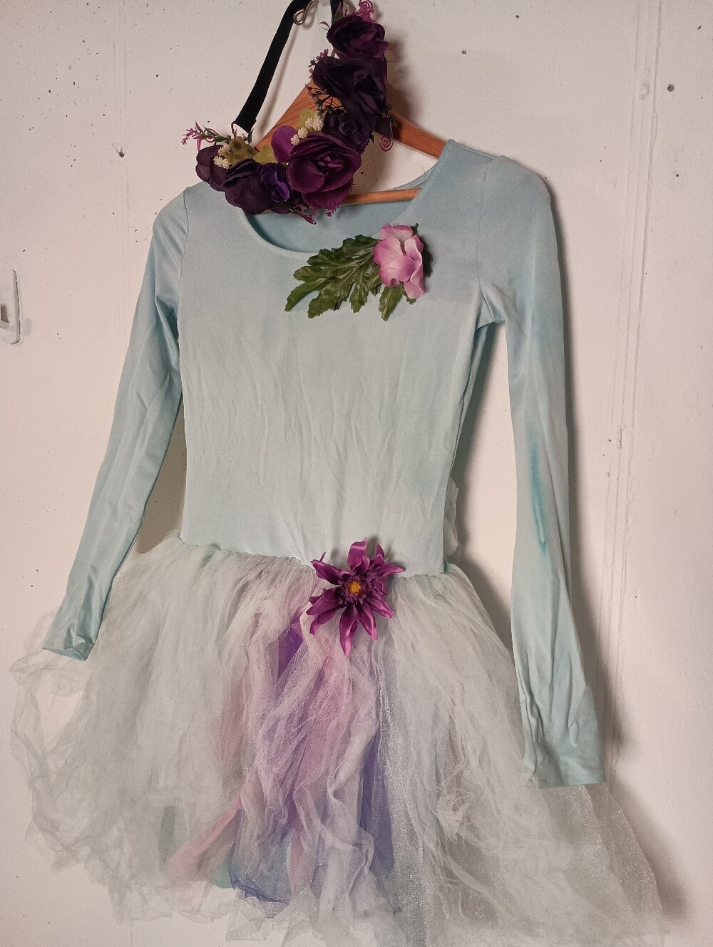 Fairy Costume- Light Blue Floral Tutu Dress Costume W/ Floral Headband- Size XS